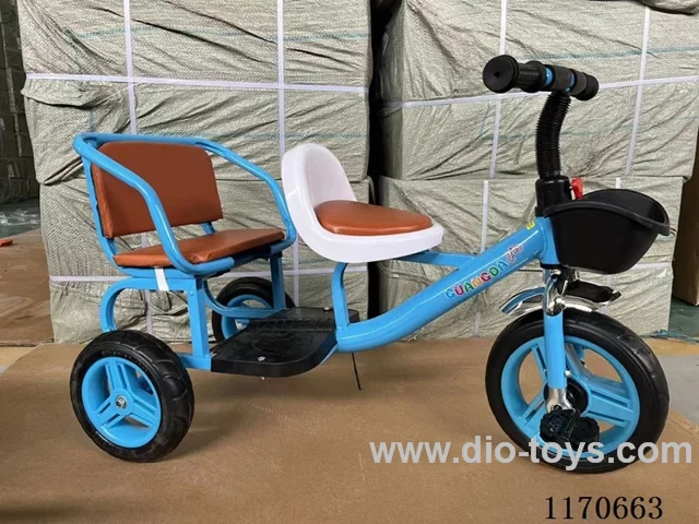 Children's three-wheeled two-seater pedal bike