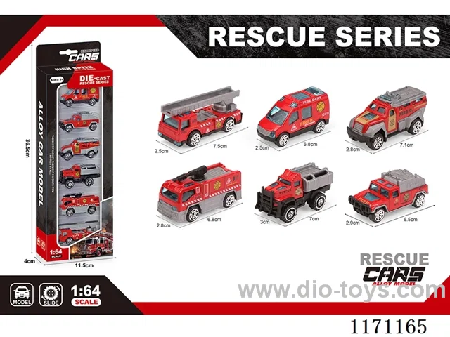 Alloy skidding fire truck 6 models mixed