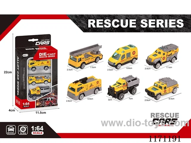 Alloy Scooter Engineering Yellow Car 6 Assorted(3pcs/box)