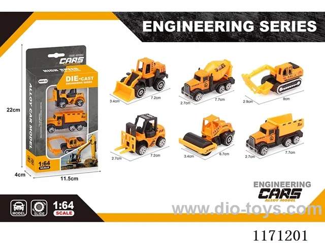 Alloy Scooter Engineering Yellow Car 6 Mixed(3pcs/box)