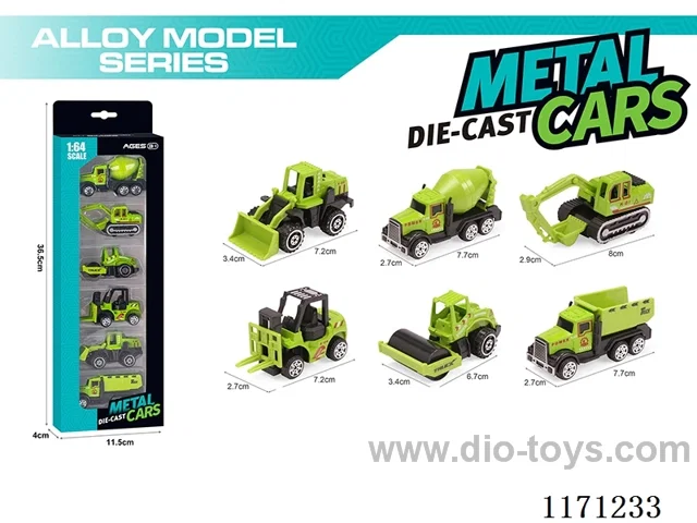 Alloy Scooter Engineering Vehicle Green 6 models mixed(6pcs/box)