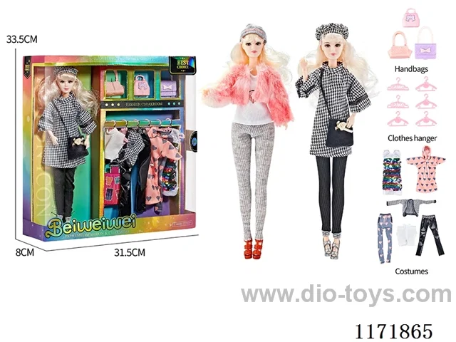 11 inch 11 joints Solid color printing eyes Barbie + bag + clothes + accessories two mixed