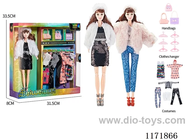 11 inch 11 joints solid color printing eyes Barbie + bag + clothes + accessories two mixes