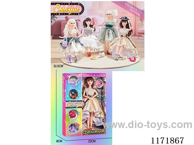 11 inch 11 joints solid color printing eyes dress Barbie + bag + hat + shoes four mixes