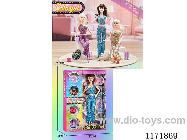 11 inch 11 joints Solid color printing eye sequins Barbie + bag + hat + shoes three mixes