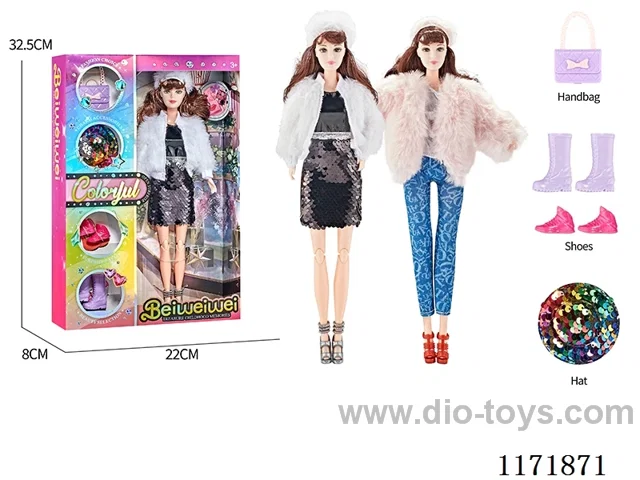 11 inch 11 joints Solid color printing eyes Barbie+bag+hat+shoes two mixes