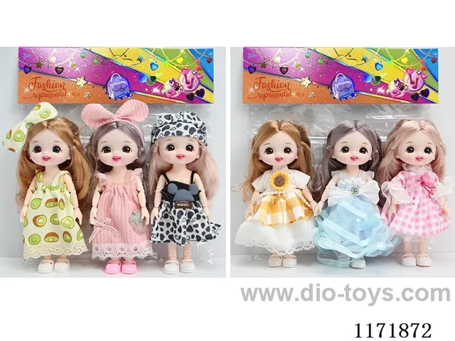 6 inch 16cm 13 joints solid 3D real eye doll wearing headdress 3PCS two mixes
