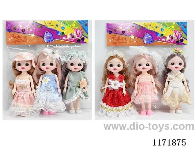 6” 16cm 13 jointed solid 3D Real Eyes doll with headdress 3PCS Mixed 2 types