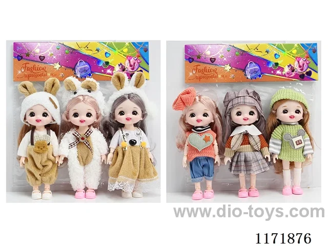 6” 16cm 13 jointed Solid 3D Real Eyes Doll with Headdress 3PCS Mixed 2 types