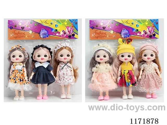 6” 16cm 13 jointed Solid 3D Real Eyes Doll with Headdress 3PCS Mixed