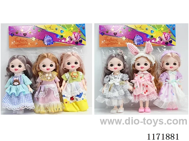 6” 16cm 13 jointed Solid 3D Real Eyes Doll with Headdress 3PCS Mixed 2 types