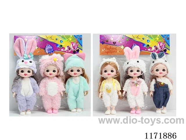 6” 16cm 13 jointed solid 3D real eye doll with headdress 3PCS mix of two