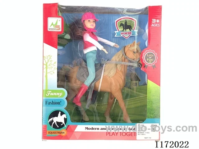 A static horse with a rider