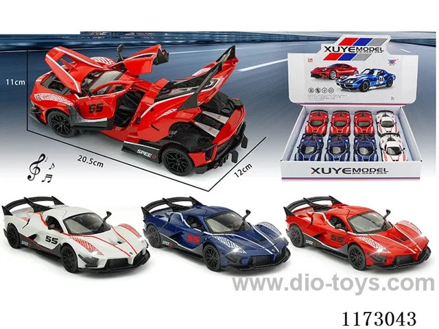 1:24 pull back alloy car 8PCS W L/M (openable door)