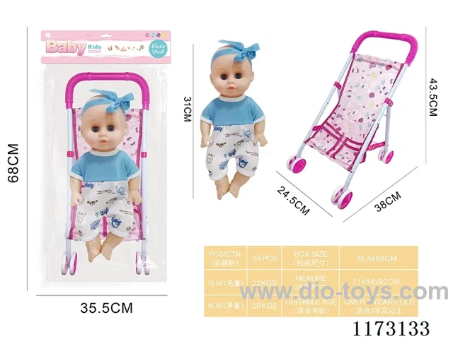 31CM iron trolley with baby doll with 4 sound IC (3*AG13 included)