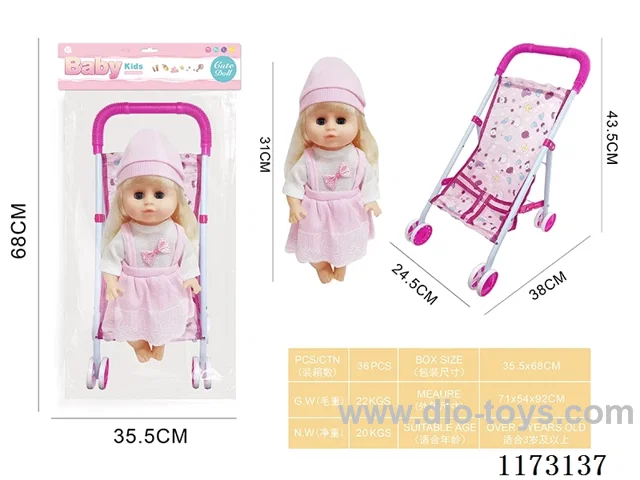 31CM iron trolley with baby doll with 4 sound IC (3*AG13 included)