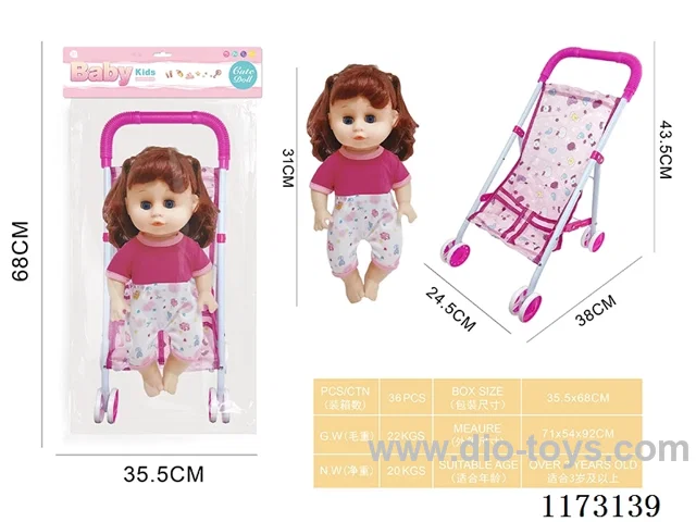 31CM iron trolley with baby doll with 4 sound IC (3*AG13 included)