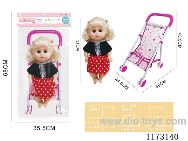 31CM iron trolley with baby doll with 4 sound IC (3*AG13 included)
