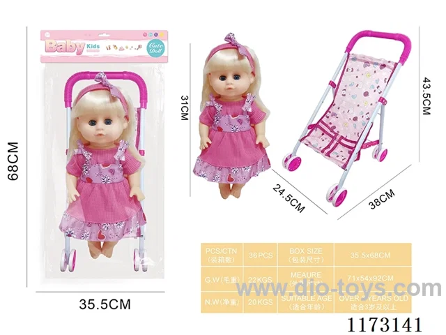 31CM iron trolley with baby doll with 4 sound IC (3*AG13 included)