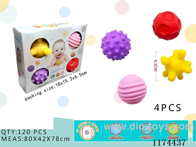 4 Rainbow Balls Vinyl Water Play Baby Massage Ball Toys