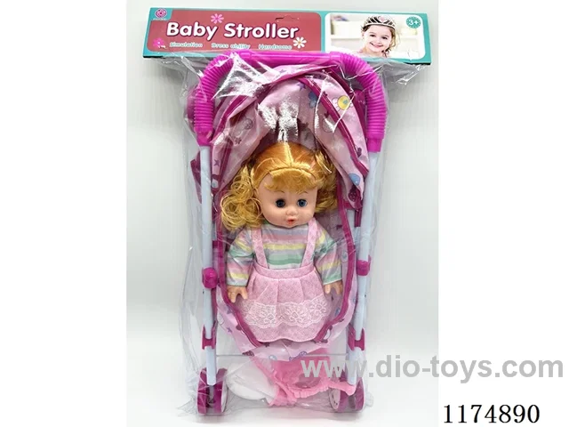 14 inch doll with 6 voices IC with all iron stroller, with accessories, included 3pcs AG13