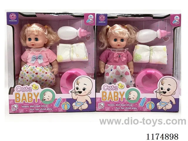 12 inch doll with drinking and peeing function, with 6 sound ICs, accessories, included 2*AG13 batteries