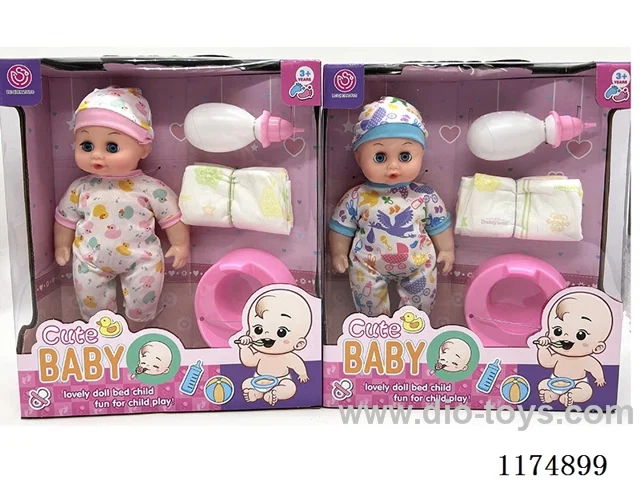 12 inch doll with eyes, drinking and urinating function, with 6 voices IC, accessories, included 2*AG13 batteries