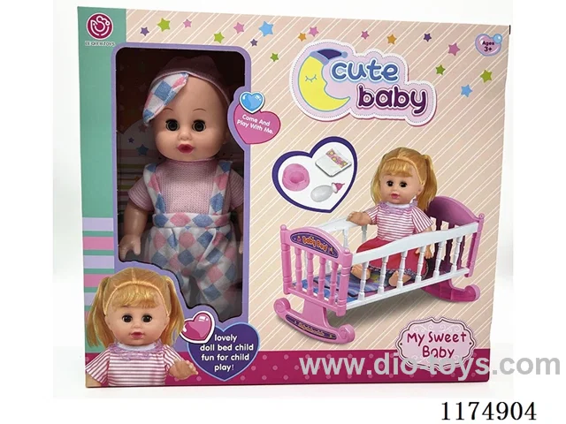 14” Live Eye Doll, Drinking and Peeing Function, with 6 Sound ICs, Bed, Accessories, included 3*AG13 Batteries