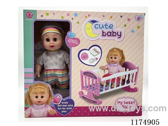 14” Live Eye Doll, Drinking and Peeing Function, with 6 Sound ICs, Bed, Accessories, included 3*AG13 Batteries