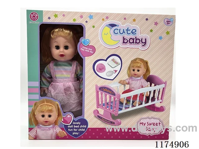 14” Live Eye Doll, Drinking and Peeing Function, with 6 Sound ICs, Bed, Accessories, included 3*AG13 Batteries