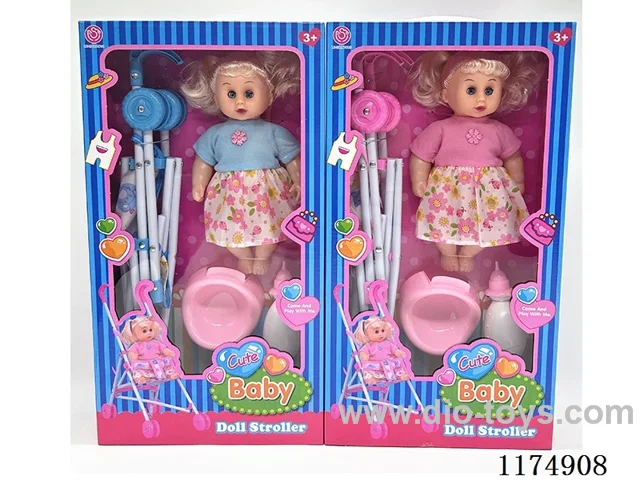 12 inch stroller doll with drinking and peeing function, with 4 sound ICs, accessories, included 2*AG13 batteries (4 models mixed)