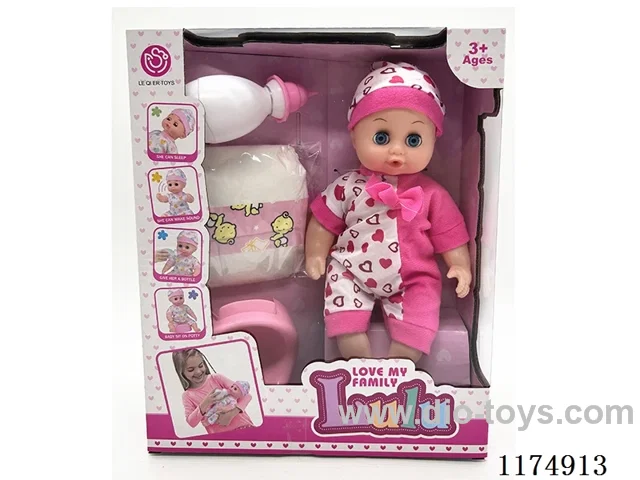 12” Live Eye Doll, Drinking and Peeing Function, with 4 Voices IC, Accessories, included 2*AG13 Battery
