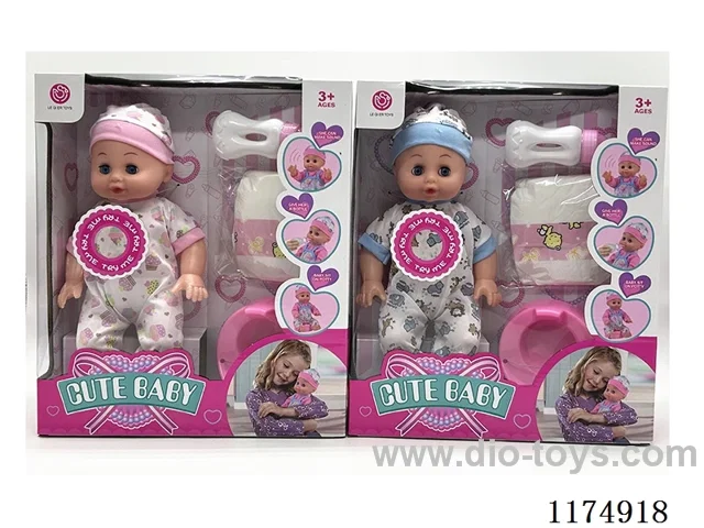 14 inch doll with eyes, drinking and urinating function, with 6 voices IC, accessories, package 3*AG13 battery