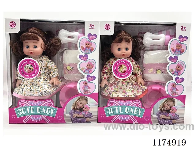 14 inch doll with eyes, drinking and urinating function, with 6 voices IC, accessories, included 3*AG13 batteries