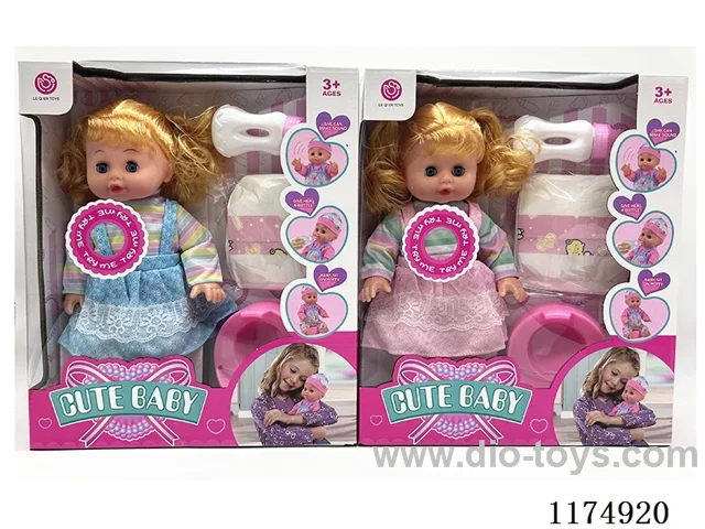 14 inch doll with eyes, drinking and peeing function, with 6 sound IC, accessories, package 3*AG13 batteries