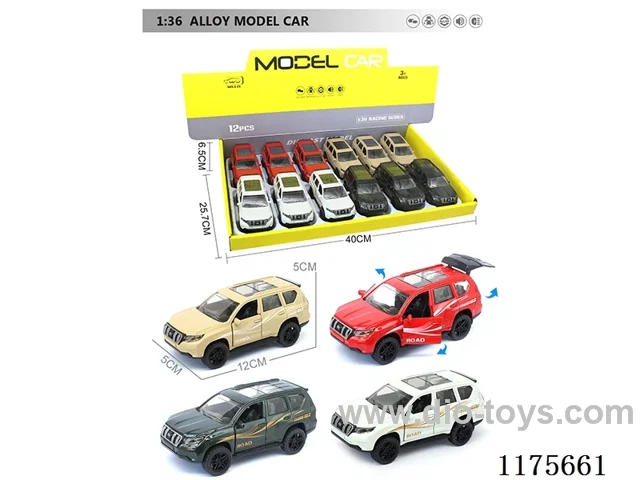 1:36-12PCS Alloy Pull Back Car Openable Door 4 Colors Mixed (W L/M, included 3*AG13)