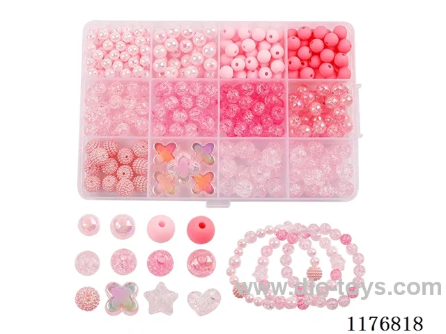 DIY Jewelry Set(Pink Burst bead + Round bead + Butterfly + five-pointed heart + thread (12 grids))