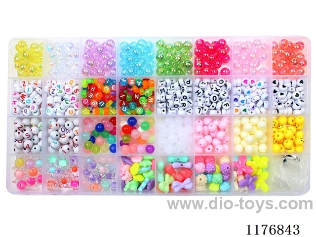 DIY Jewelry Set(8mm round bead + letter bead + color bead + bead in bead + thread (32 squares))