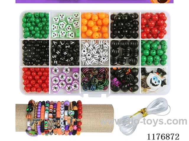 DIY Jewelry Set(6/8 mm round beads + colored beads + polymer clay beads + Pendant + thread (15 grids))