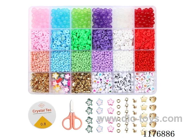 DIY Jewelry Set(Letter bead + polymer clay sheet + 3cm bead + 6cm glass bead + spacer bead + Lobster buckle buckle scissors thread (24 grids))