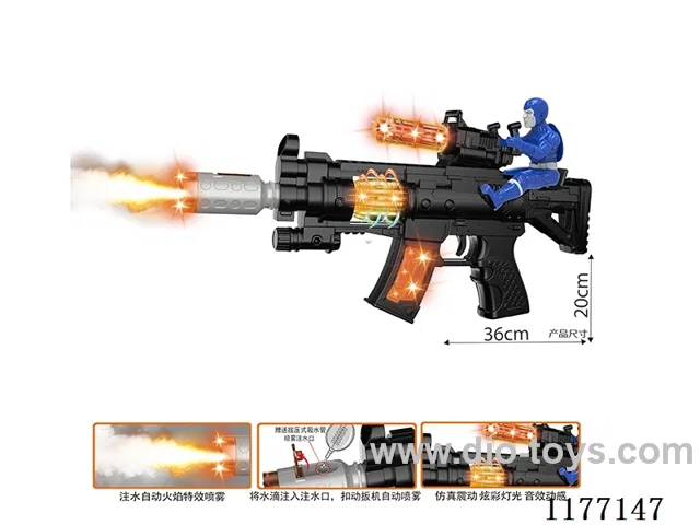 B/O gun with spray/light/sound/action