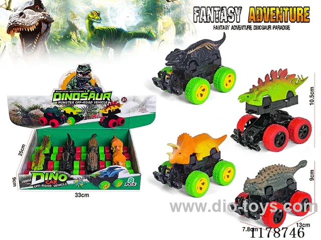 Press Pull Back Crash Dinosaur Car 8PCS