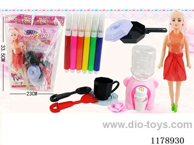 11” Solid Barbie + Water Dispenser + Tea Set