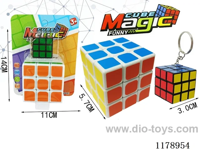 5.7 Magic Cubes without holes with spring 6-color (white background) + 3.0 Keychain 6-color Magic Cubes (black background)