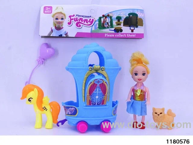 3 inch Barbie Pet + Carriage Set