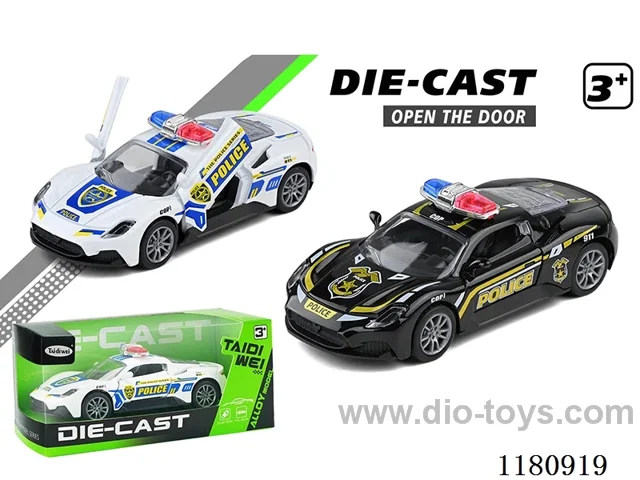 12CM Open door supercar alloy police car pull back