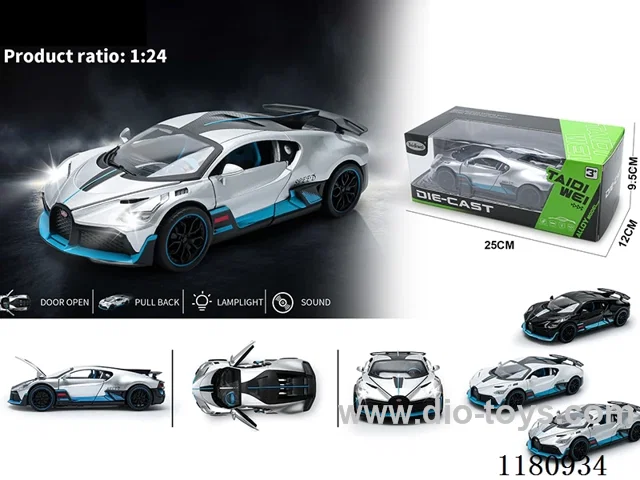 1:24 Bugatti 3 door light music pull back alloy car