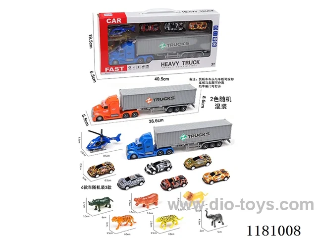 Sound and light inertia cargo car with 1AB airplane + 3pull back tin animal car + 6 animals