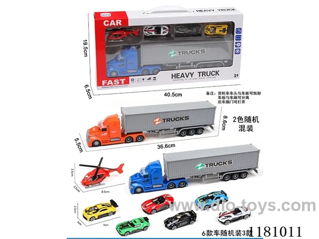 Sound and light inertia container car with 1AB airplane +3pull back alloy racing car