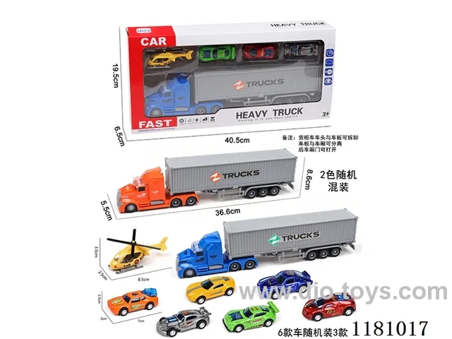 Sound and light inertia container truck with 1AB airplane + 3pull back alloy sports car